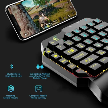 Gamepad PUBG Jocuri de Telefon cu O singură mână Tastatură de Gaming LED-uri de Culoare Închis Controler Mouse-ul Converter Pentru IOS Android Bluetooth4.2