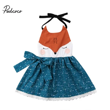 2018 Brand Nou Copil Fete Dress Toddler Copii Ștreangul de Desene animate de Vară Arc Partid Rochie de Dantelă fără Mâneci Sundress 1-6M
