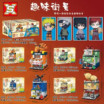 4 In1 Japonia Anime Naruto City Street View Blocuri Arhitectura Casei Magazin de vânzare cu Amănuntul Magazin Modelul Cărămizi Jucarii pentru Copii