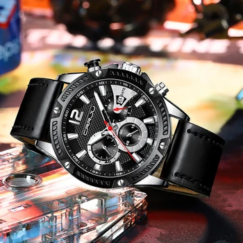 Ceasuri barbati CRRJU Casual din Piele Ceasuri pentru Barbati Brand de Top de Moda de Lux, Cronograf, Calendar Cuarț Ceasuri reloj hombre