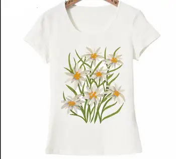 Dugujunyi de Vară 2020 Femei t-shirt Frumoase flori Edelweiss Print T-Shirt de Flori Drăguț Design Simplu Topuri Casual Elegant Woma
