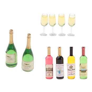 1:12 casă de Păpuși în Miniatură Sticle de Vin Sticle de Șampanie și Clar Ochelari Model Consumabile Partid