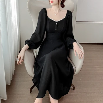 2020 cădea nou Elegant Alb v-neck Negru lung cu mâneci a-line rochie de Bal Petrecere de Primăvară de Înaltă Calitate