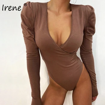 Irene V Adânc Gât Femei Sexy Costume 2021 Primavara Toamna Casual Cu Maneci Lungi Skinny Top Corp Negru Petrecere Sexy Salopete Femme