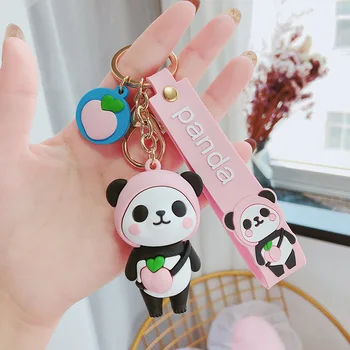 Desene animate drăguț Panda-un breloc din Silicon brelocuri Pentru Femei cu Animale 3D Brelocuri Farmec Cheie Auto Titularul pungă de cadouri ornamente