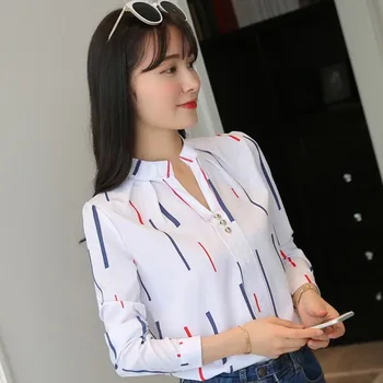 Moda Stripe Print Design Albe Femei Topuri si Bluze Casual cu Maneci Lungi Doamnă Birou de Lucru Formale Tricouri W2