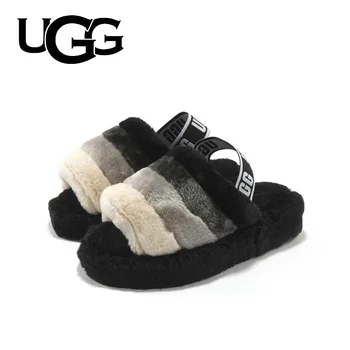 Originale Femei UGG Sandale Papuci de Moda Blană Acasă Papuci Femeie Platforma de Pluș Interior la Modă Pantofi cu Blană Pufos