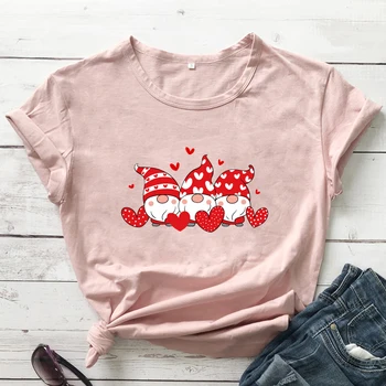Culoare Trei Gnomi care Deține Inima T-shirt Femei Drăguț Valentine Graphic Tee Top Amuzant Cadou de Ziua Îndrăgostiților Tricou Camiseta