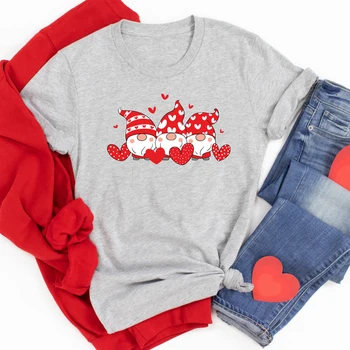 Culoare Trei Gnomi care Deține Inima T-shirt Femei Drăguț Valentine Graphic Tee Top Amuzant Cadou de Ziua Îndrăgostiților Tricou Camiseta