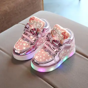 Pantofi pentru Copii Baby Girl Adidași Skateboard Lumini Led Pantofi din Piele Pu, Anti-alunecare, Pantofi pentru Copii