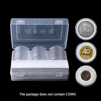 30Pcs Rotund 46mm Direct Fit Etanș Monedă Capsule Titularul de Afișare de Colectare Cazul Cutie de Depozitare Cu 16/20/25/27/30/38mm Pad Inele