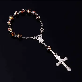 8mm Negru Cristal Margele Rozariu pandantiv in forma de Cruce, Isus Cruce de Bijuterii Brățară Botezul Rozariului Brățară