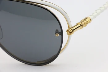 De înaltă calitate ochelari de Soare metal Stil Retro oval Mare cadru Femei Barbati Unisex alb Impletit picioarele UV400 ochelari