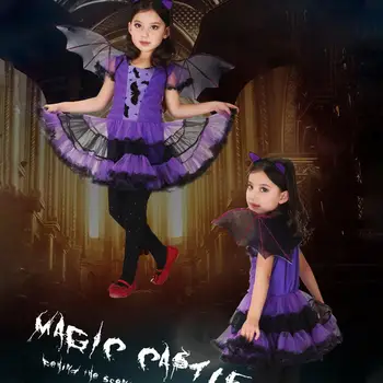 Transport gratuit Halloween Fancy Fantasia Copil Vrăjitoare Costume Cosplay pentru copii Copii Costum Vrajitoare pentru Fete Vrăjitoare Bat haine