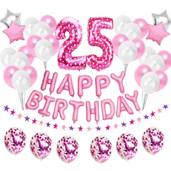 38pcs Număr de 25 De Baloane Happy Birthday Party, Decoratiuni de 25 de Ani 25 de ani Provizii Ballon Aur roz Roz-Argintiu Negru