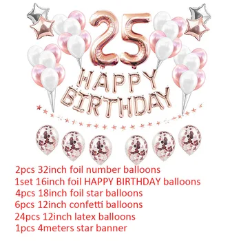 38pcs Număr de 25 De Baloane Happy Birthday Party, Decoratiuni de 25 de Ani 25 de ani Provizii Ballon Aur roz Roz-Argintiu Negru