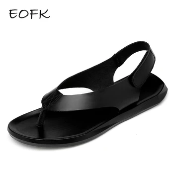 EOFK Vara Barbati Piele Sandale Noi de Design de Moda Casual Negru Alunecare pe Sandale din Piele Flip Flops Om Bărbați din Cauciuc