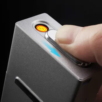 Metal bricheta cu Incarcare USB Brichete 20 de PC-uri cu Anti-extrudare Anti-sudoare Windproof Cutie de Trabucuri Gadget-uri pentru Barbati