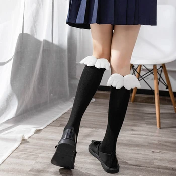 Femeie Șosete 1 Pereche 2020 amuzant drăguț moda aripa alb negru șosete dulce femeile Moale Drăguț Șosete Lungi Pentru Femei Harajuku Sox
