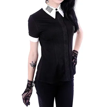 Punk Tricou Femei Luna de Imprimare Gotic topuri button up shirt de sex feminin bluza de vara Punk Top Negru cu Maneci Scurte d91024