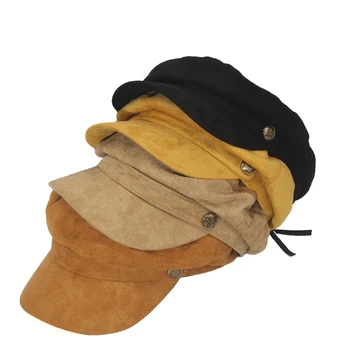 De iarnă pentru Femei Capac Militar Toamna piele de Căprioară Octogonal Capac de piele de Căprioară de Sus Plat Capace Militare de Marină Pălării, berete pălărie de Calitate de Top Solid Capac