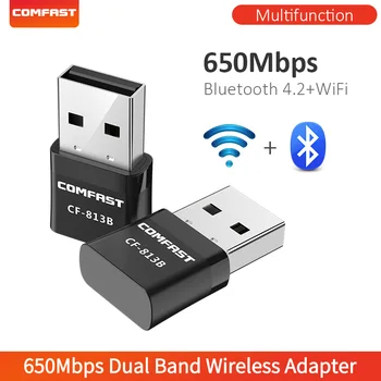 Mini WiFi USB 650Mbps wireless adaptor wifi negru 802.11 AC bluetooth 4.2 RTL8821CU 2.4+5.8 G dual band wi-fi, receptor pentru desktop