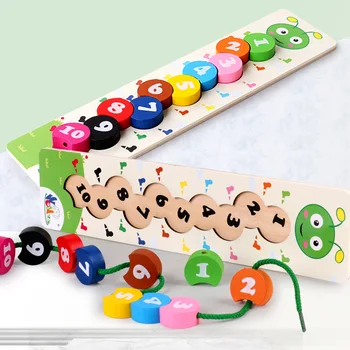 Colorate 1-10 Numărul Înșirare De Filetat Caterpillar Digital Ștrasuri Din Mărgele De Lemn Montessori Jucarii Educative Copii De Învățare Matematica Jucarii
