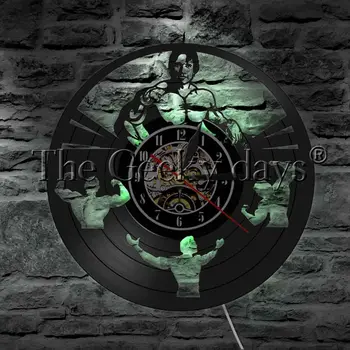 Arnold Schwarznegger Fitness Daren disc de Vinil de Perete Ceas cu LED-uri de Lumină Agățat Cadou Pentru Culturism, Fitness Om SALĂ de Sport