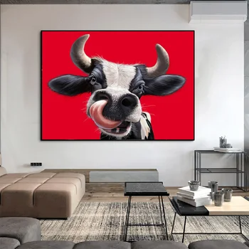Poster de Arta de Perete Moderne Pictura Panza Printuri de Animale Roșu Vaci Poze de Perete pentru Copii Camera de zi Cuadros Decor Acasă Pictură în Ulei