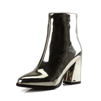 Argint Sexy Negru Glezna cizme pentru Femei tocuri inalte cizme Doamnelor pantofi de primăvară femeie de Aur bottines pour les femmes erf567