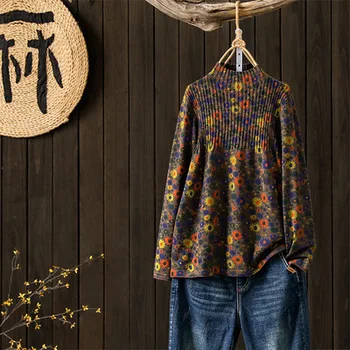 Florale imprimate femei pulovere și pulovere tricotate femei haine cu Maneca Lunga Pulover Tricotat