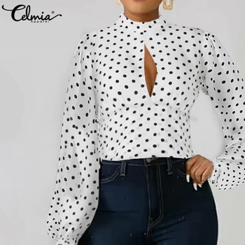 2021 Femei De Moda Bluze Celmia Gol Sexy Polka Dot Imprimare Cămașă Albă De Vară Felinar Cu Maneci Lungi Șifon Top Casual Blusas 7