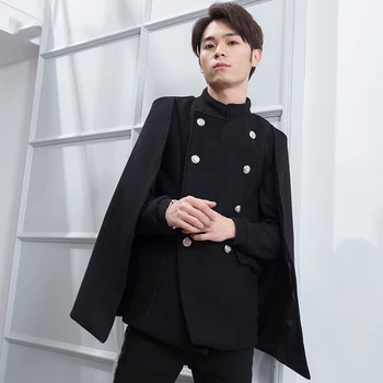 Slim fals două piese mantie cu guler șal mantie valul de sex masculin personalitate haină de lână scurtă haina de iarna versiunea coreeană