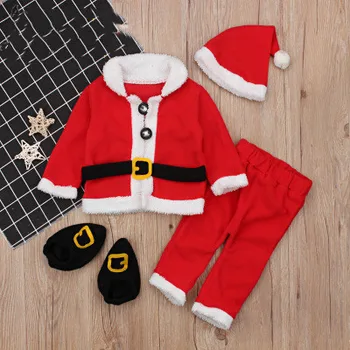 Pentru sugari, Copii Costum de Crăciun Moș Crăciun Topuri cu Maneci Lungi+Pantaloni+Hat+bat joc de Noi, de Înaltă Calitate 4BUC baietel Baby Girl Set