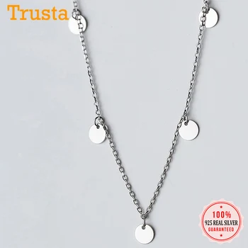 TrustDavis Rotund Cravată Colier de Link-ul Lanț Partid Mic Cerc Farmec Pentru Femei de Moda de Argint 925 Bijuterii Cadou DA1555