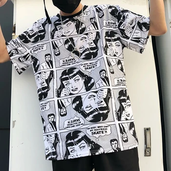 Streetwear Tricou Stil coreean Supradimensionat Tricou Harajuku Oameni Amuzant Graffiti Hip hop de Vara Tricou Maneci Scurte Haine Albe