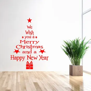 De Crăciun, Anul Nou, Decoratiuni De Craciun Copac Fereastră De Sticlă De Fundal Acasă Decalcomanii Rezistent La Apa Rosu Autocolant De Perete