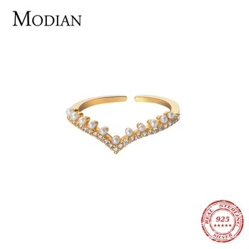 Modian Naturale Perle Stralucitoare de Zirconiu Simple care pot fi Stivuite Deget Inel pentru Femei de Moda de Argint 925 de Deschidere Inel Bijuterii Fine