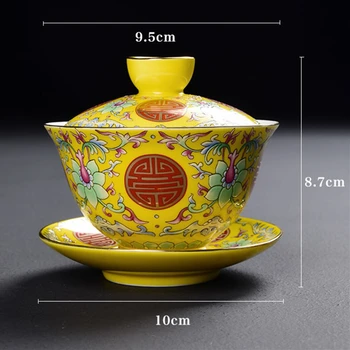 Culoare smalt ambarcațiunile de portelan gaiwan Chineză cana ceramica castron strachină de ceai de bere de servicii acoperite boluri cu farfurie ceașcă capac mic