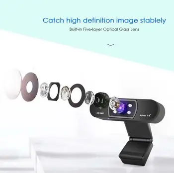 Webcam 1080P HDWeb Camera cu HD Built-in Microfon de 1920 X 1080p, USB 2.0 Plug and Play Web Cam Video de ecran Lat