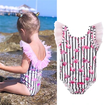 O Singură Bucată De Costume De Baie Fete Bikini Flamingo Imprimare One Piece Bikini Costum De Baie Copil Fata Costume De Baie Copii Beachwear Costum De Baie