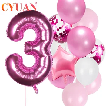 CYUAN 12buc Copil 1 Baloane Set Roz Albastru Numărul Balon de Folie de Prima zi de Nastere Decoratiuni Baloane pentru Copii Consumabile Partid
