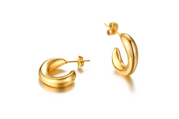 QWC VBB39 moda bijuterii cadou de ziua de nastere de culoare de aur cu piatră C-o forma Simplu de oțel de titan femeie cercel