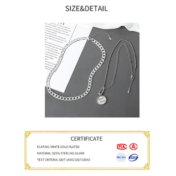 Real Argint 925 Elegant Dublu Strat litere Geometrică Colier Pandantiv Bijuterii Fine Pentru Femei Petrecerea de Nunta Bijoux