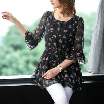 Femei de moda Primavara-Vara Stil Șifon Bluze Femei Casual Manșon Scurt, O-Neck Tricou Imprimat Elegante, Topuri Femeile DF3596