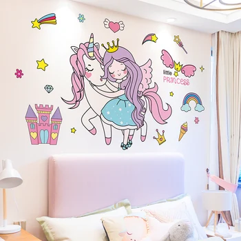[shijuekongjian] Unicorn Animal Autocolante de Perete DIY Fată de Desene animate Decalcomanii de Perete pentru Dormitor Copii Copil de Cameră Decor Acasă