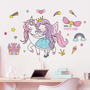 [shijuekongjian] Unicorn Animal Autocolante de Perete DIY Fată de Desene animate Decalcomanii de Perete pentru Dormitor Copii Copil de Cameră Decor Acasă