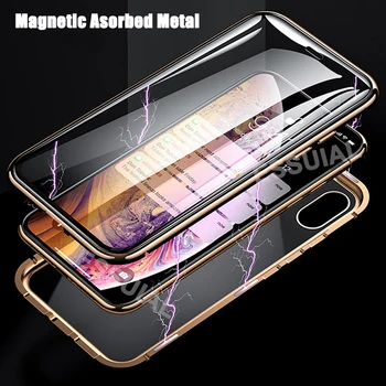 360 Magnetic de Adsorbție Caz de Metal Pentru iPhone 11 12 Pro XS Max XR de Sticlă față-Verso Caz Pentru iPhone 8 7 6s Plus SE Magnet Acoperi