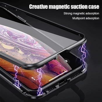 360 Magnetic de Adsorbție Caz de Metal Pentru iPhone 11 12 Pro XS Max XR de Sticlă față-Verso Caz Pentru iPhone 8 7 6s Plus SE Magnet Acoperi