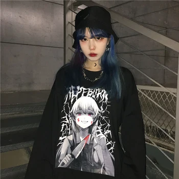 Japonia ins punk renăscut fată de desene animate de imprimare casual Harajuku strada personalitate primăvară nouă gât rotund maneca lunga T-shirt de moda